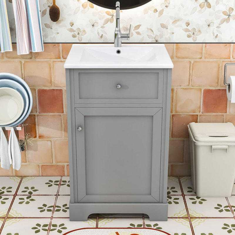 Meuble-lavabo moderne de 20 po avec lavabo en céramique et base en panneau de fibres à densité moyenne durable, Gris