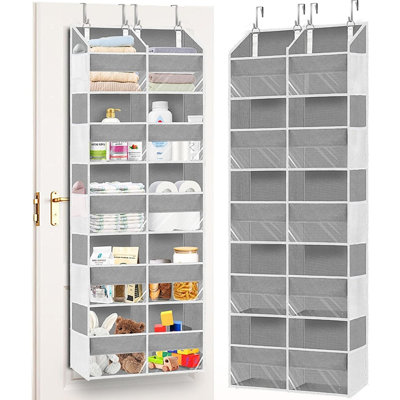 Rangement suspendu au-dessus de la porte gris clair à 5 niveaux avec 10 poches avant et 10 poches en filet, capacité de 80 lb, organisateur de garde-robe très grand pour les jouets, les chaussures et les couches