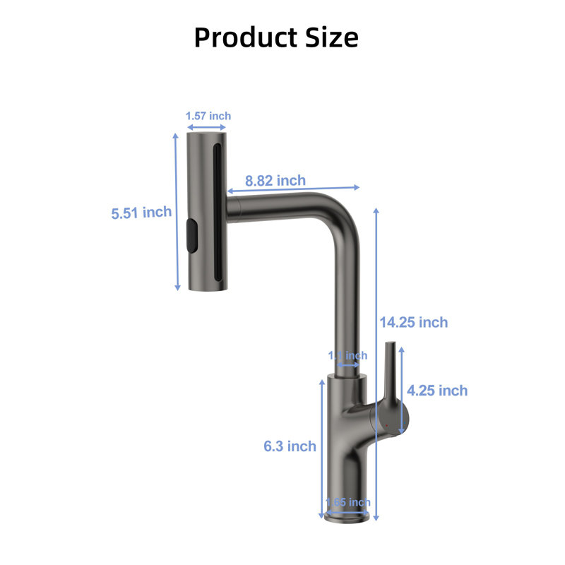 Pull Down Kitchen Sink Faucet With 4 Spray Patterns, Gun Metal