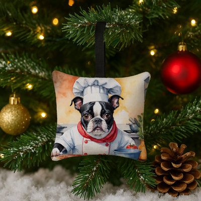 Ornement suspendu en tissu Boston Terrier The Chef 3,5 x 3,5