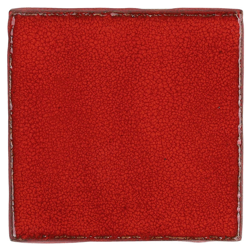 Emery 4x4 Square Handmade Crackled Glossy Terracotta Tile, Selenium Red