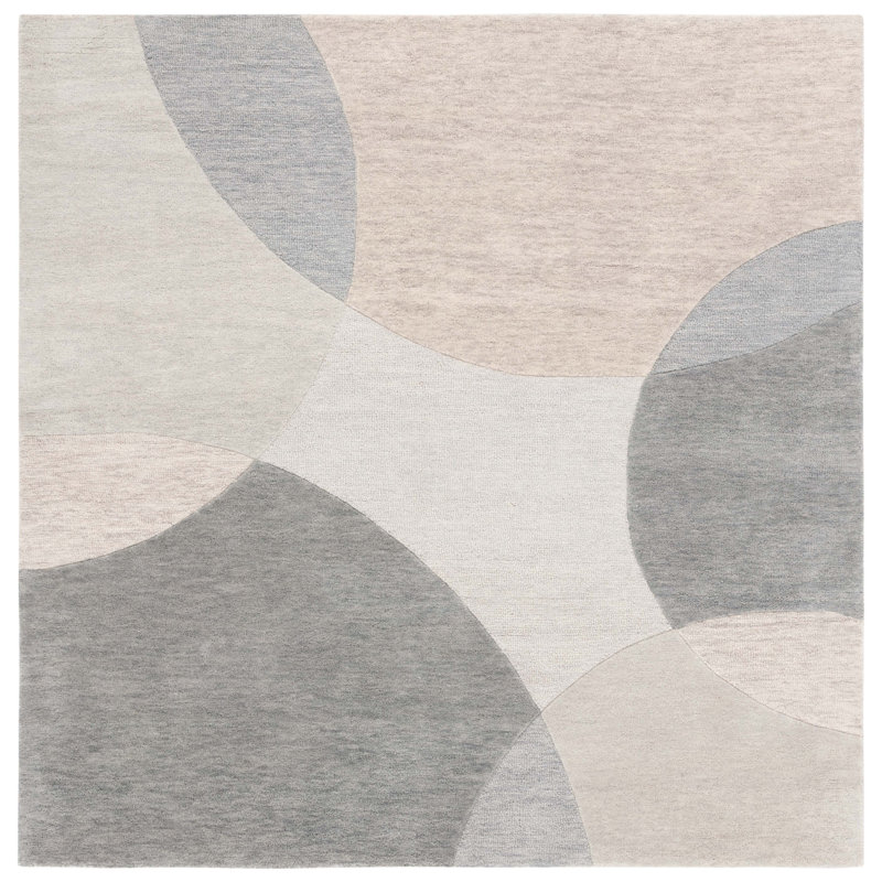 Ivory and Grey Hand-Tufted Wool 6' x 6' Square Rug