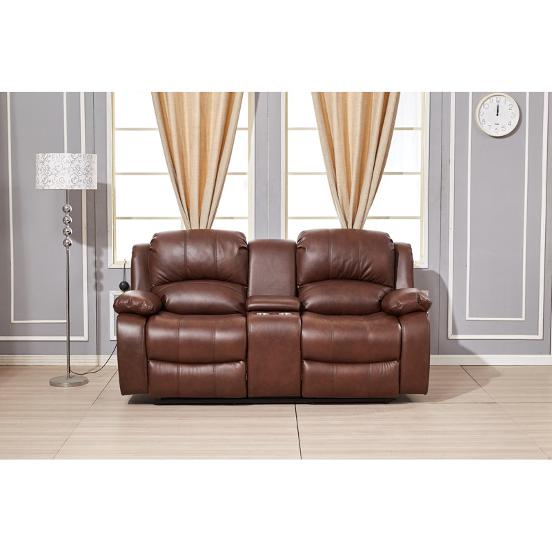 Convergent Faux Leather Reclining Loveseat, Whiskey, Manual