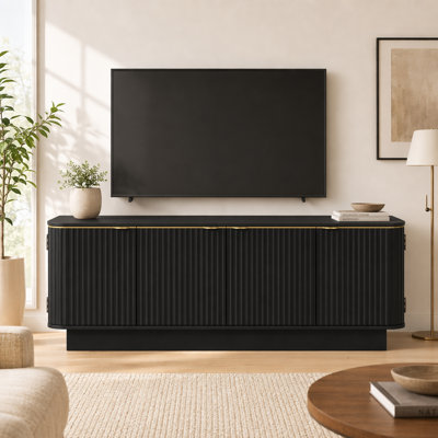 Meuble télé en bois pour téléviseur de 70 po ou moins avec rangement, tablettes réglables, trous pour câbles et armoires de rangement