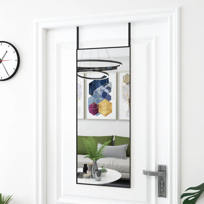 Jerl Metal;Glass Flat Wall Mirror, 100cm H x 40cm W, Black