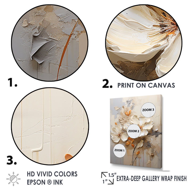 «Beige Simplicity In Petals I» sur impression sur toile, H 40 po x l 30 po x P 1,5 po, Cadre flottant noir