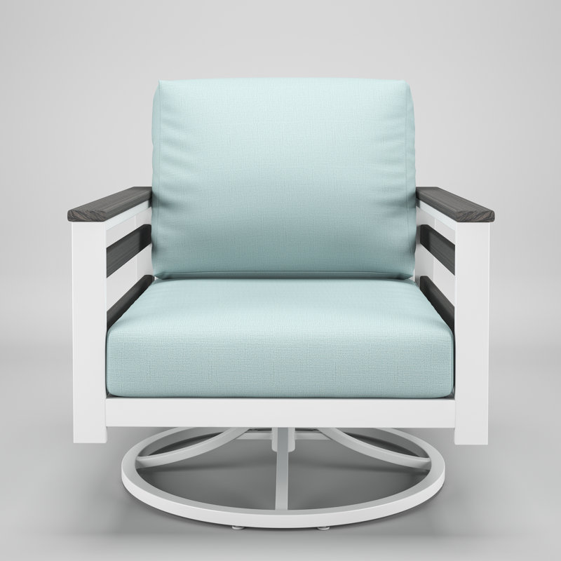 Chaise berçante d'extérieur en métal avec coussin Sunbrella Townsend, Bliss Dew