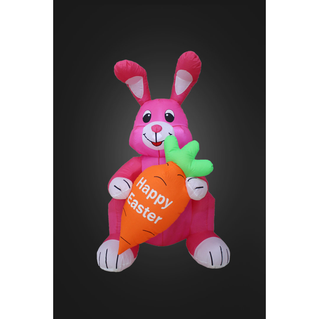 4 Foot Tall Happy Easter Lighted Inflatable Bunny Rabbit Holding Giant Carrot Indoor / Outdoor Blow Up Yard Decoration The Holiday Aisle®