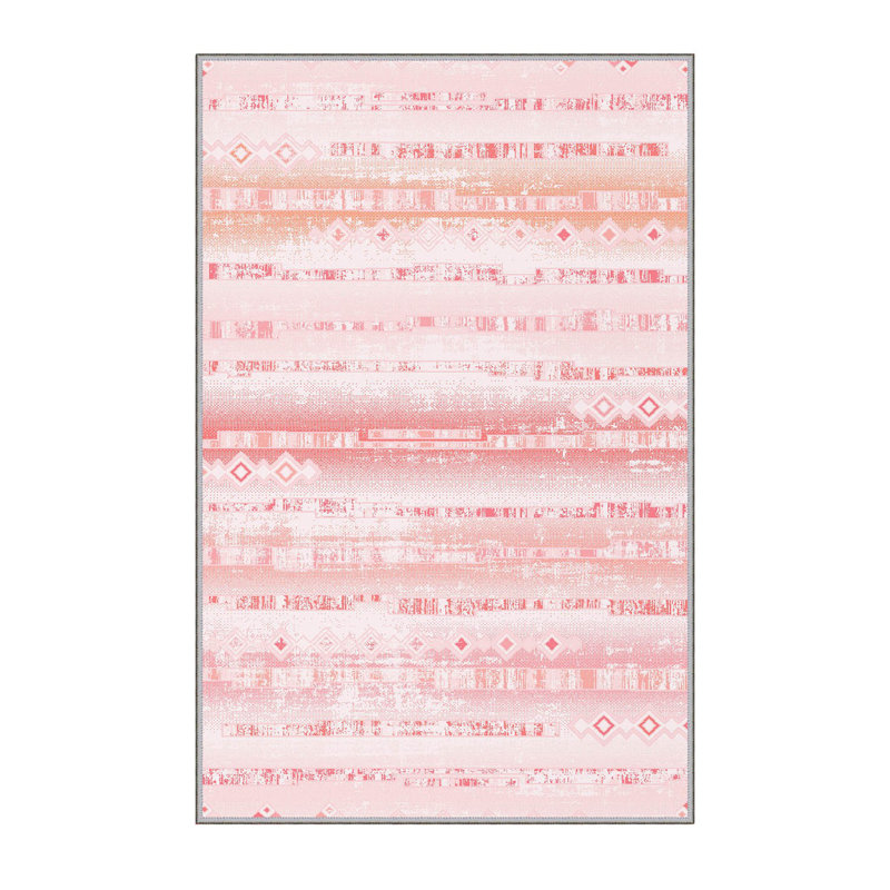 Tapis rose en polyester fabriqué à la machine Merrill, Rectangle 5 pi 3 po x 7 pi 7 po