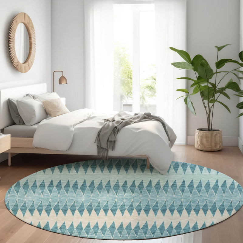 Premium Machine Washable Prisco Teal Rug, Round 8'