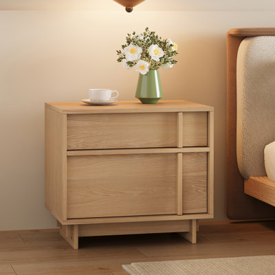 Mid-century Modern Versatile Table, 2 Drawers & Open Storage, Natural Wood Finish Nightstand & Sofa Side Table