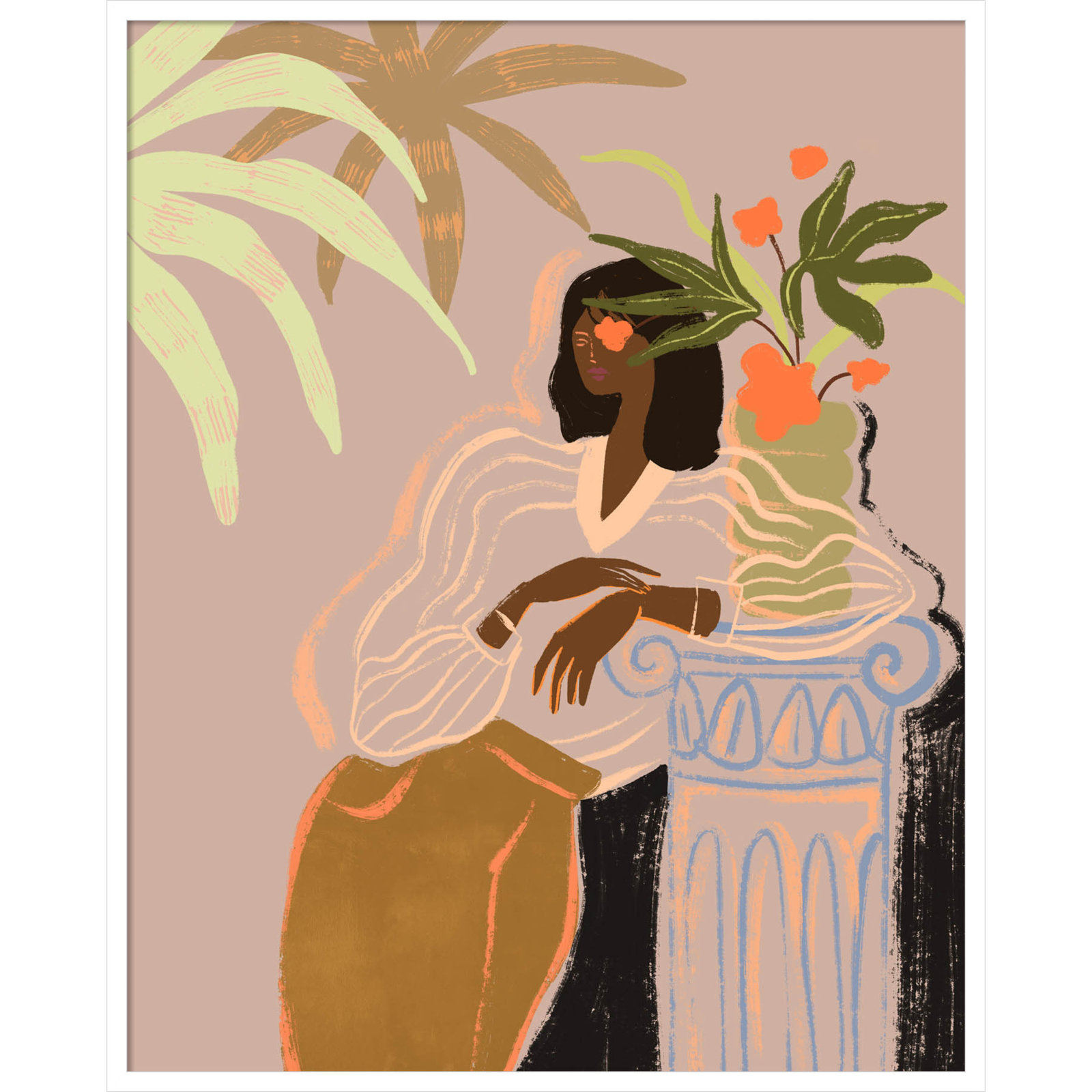 Lady in Waiting by Arty Guava Wood Framed Wall Art Print, White, 41" H x 33" W