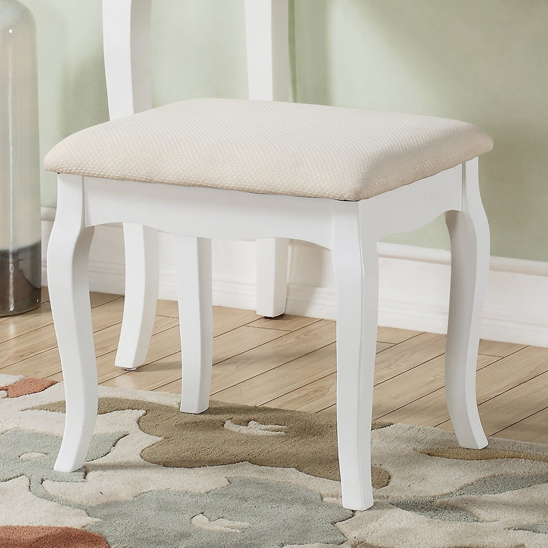 Wood Make-Up Vanity Table And Stool Set, White