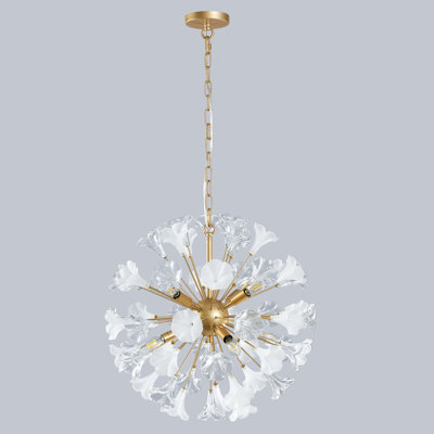 Lustre moderne en verre à pétales, 8 lumières, 57,4 cm de large, pour chambre à coucher.