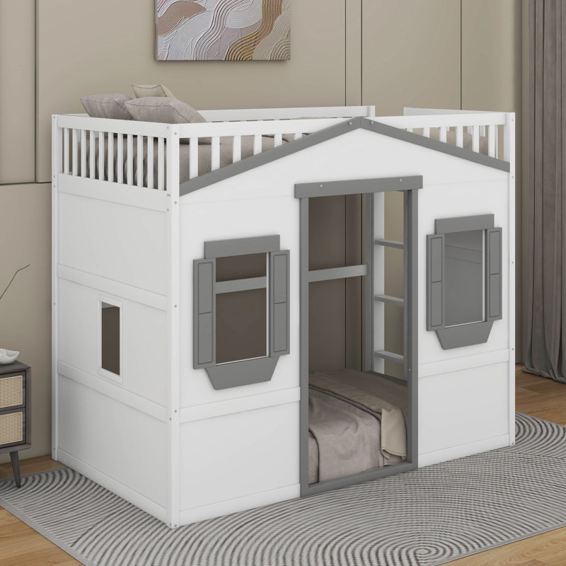 Lit mezzanine simple avec échelle, Cadre blanc/gris