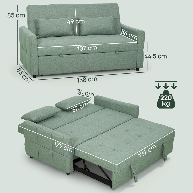 2 Seater Linen Sleeper, Green