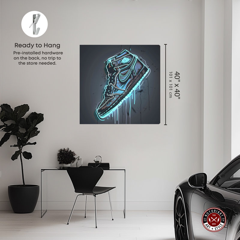 Art mural sur toile 1 pièce Notoriart Blue Glow Sneaker, Toile tendue, H 12 po x l 12 po