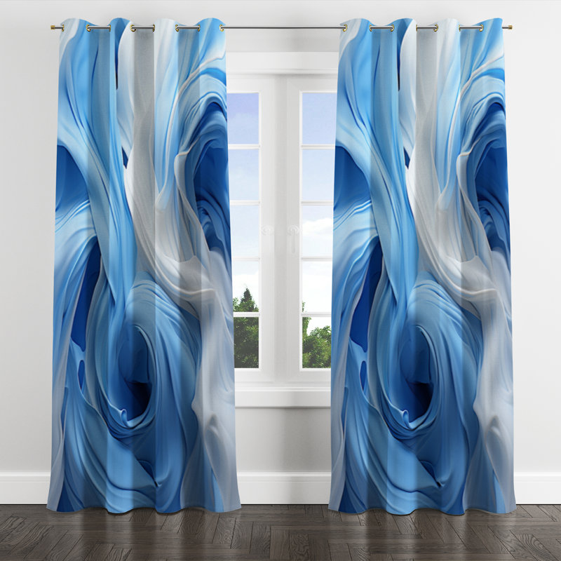 Cyclone bleu et blanc à spirale abstraite Tranquility - rideau occultant avec œillets - 1 panneau, L 52 po x L 90 po