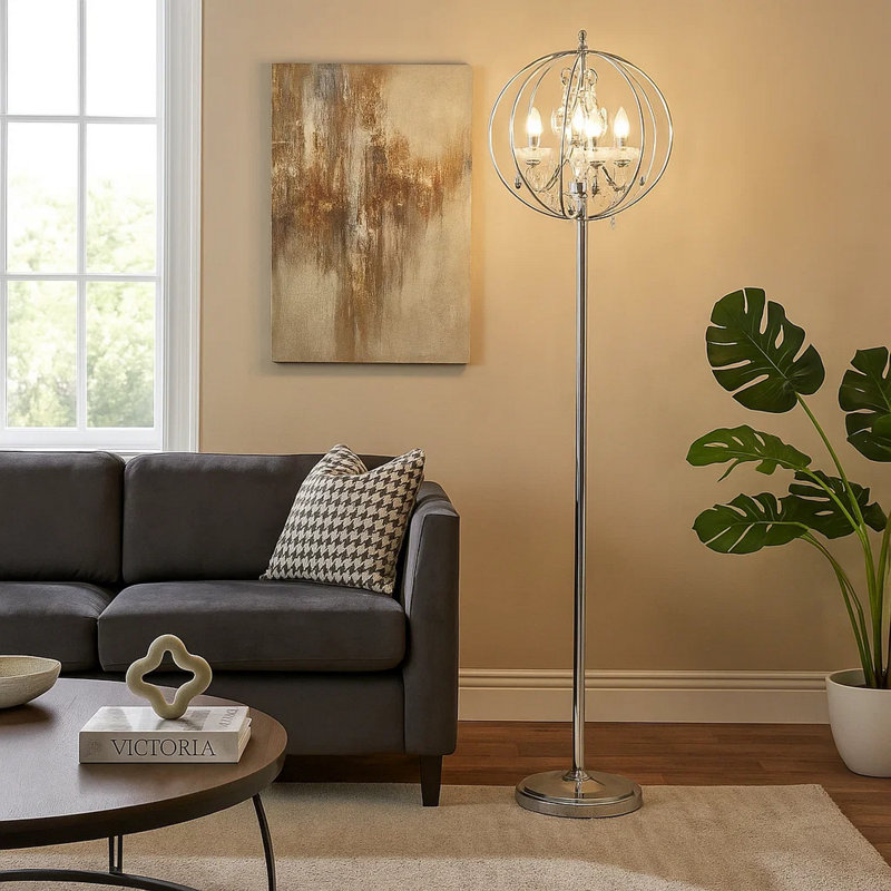 Lampe sur pied traditionnelle en chrome de 61 po Donleavy