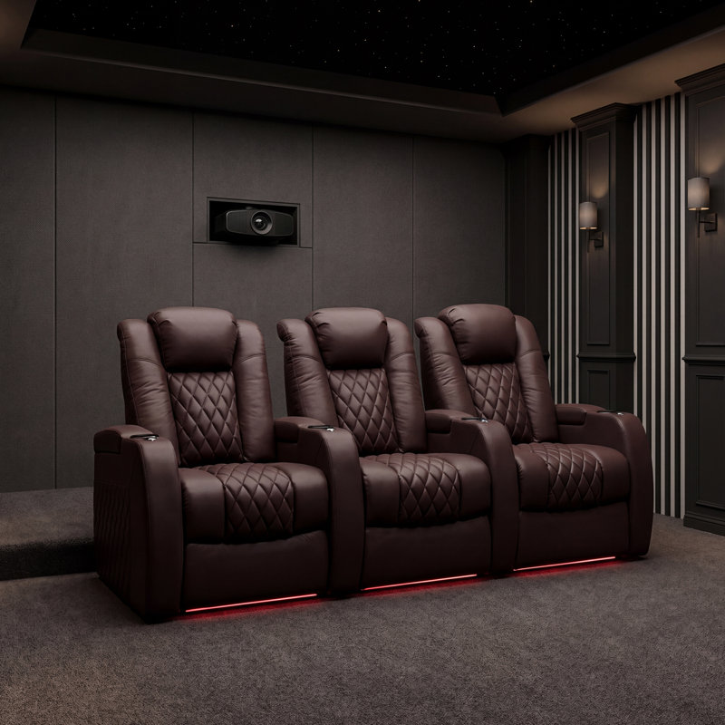 Siège de cinéma en cuir Ahlaya avec porte-gobelet, Cuir véritable brun