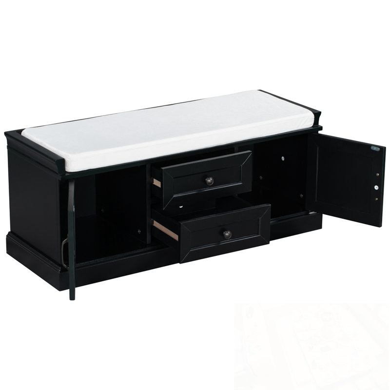 Storage Bench with 2 Drawers and 2 Cabinets, Black