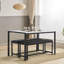 Faux Marble Dining Table Set For 4, Dining Room Table With Pu Leather Benches, Space-saving Kitchen Table Set For Small Spaces, Apartment, Modern Breakfast Table With Sturdy Metal Frame, White