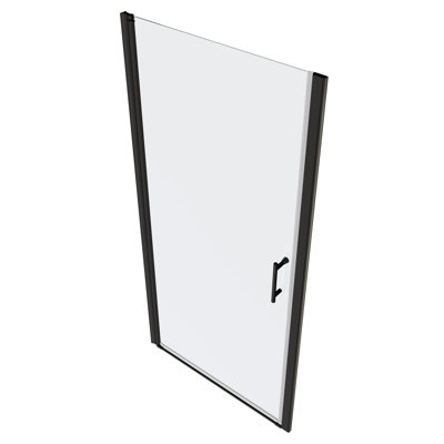 Stainless Steel Handle Pivot Shower Door - 1/4" Tempered Glass Black Big Adjustment With For Bathroom