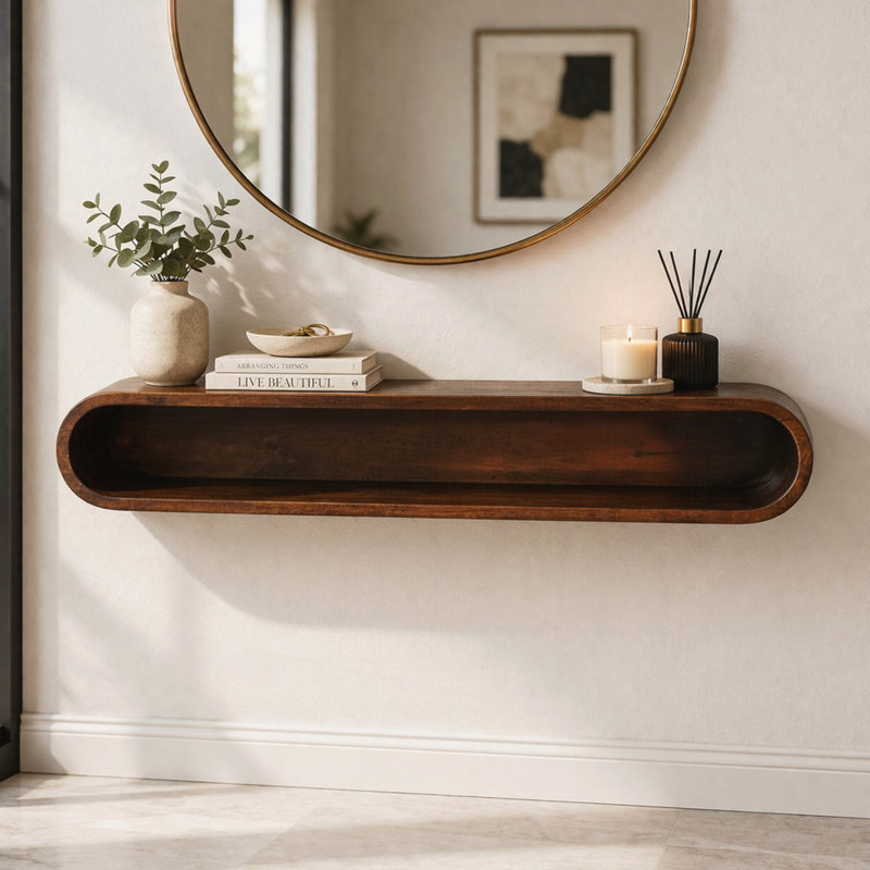 Wood Arc Shadow Wall-Mounted Media Console , Brown