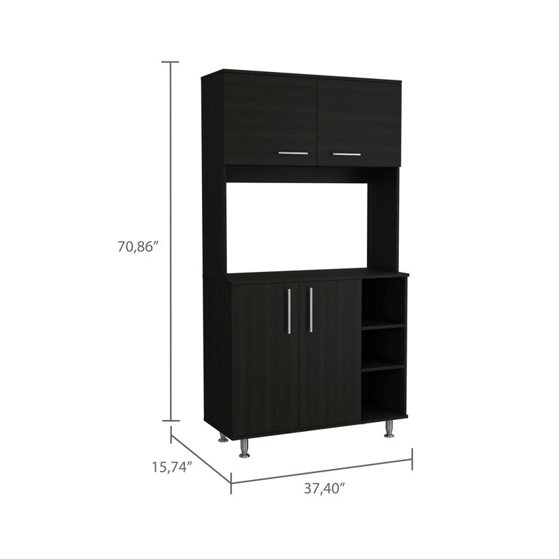 Armoire de cuisine à double porte, quatre pieds et trois tablettes, Noir, noir, noir, noir