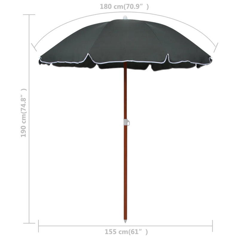 Collin 180cm Beach Parasol, Anthracite