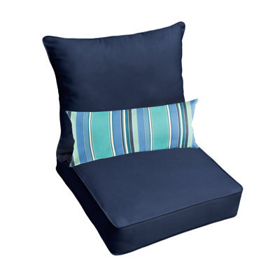 Sunbrella Canvas Navy Corded Deep Seating Pillow And Cushion Set With Lumbar Pillow by Mozaic Company