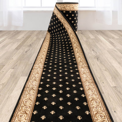 Almore Fleur De Lis Black Custom Size Hallway Stair Runner - Traditional Elegance Carpet