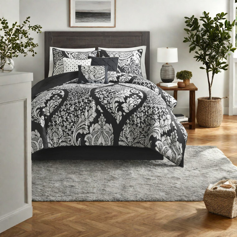 Ensemble de literie élégant 7 pièces en coton et polyester au design moderne pour la maison
