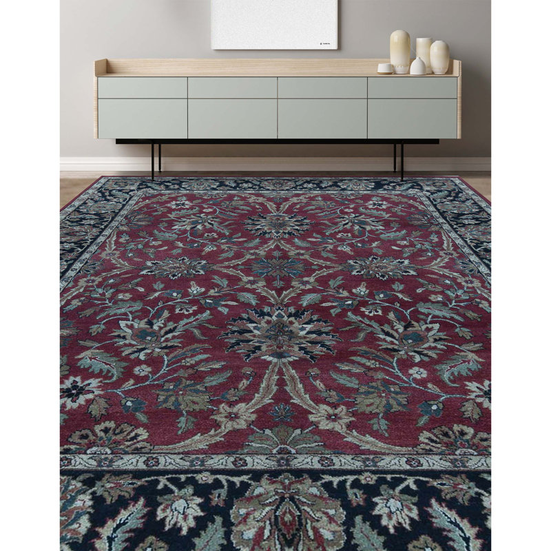 Tapis rouge et noir noué à la main de haute qualité