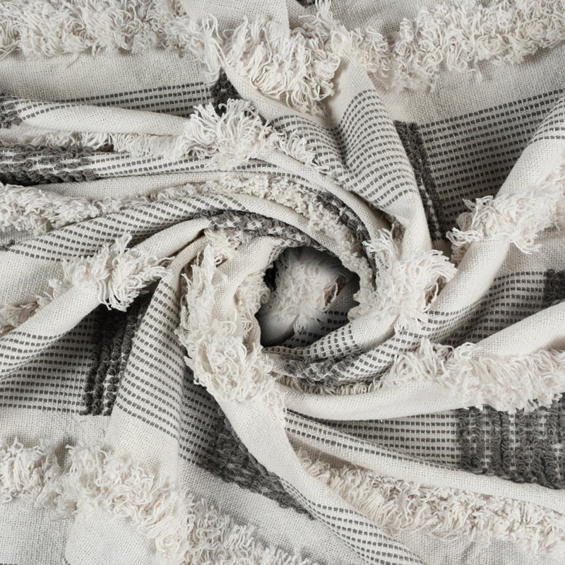 Jeté en coton tissé gris et blanc