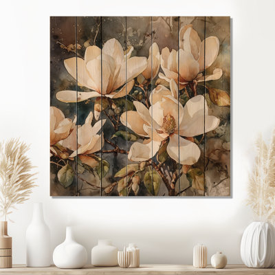 Crème de magnolia - Symphonie florale sur bois de pin naturel