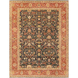 Denver Hand Knotted Wool Oriental Area Rug in Navy / Rust