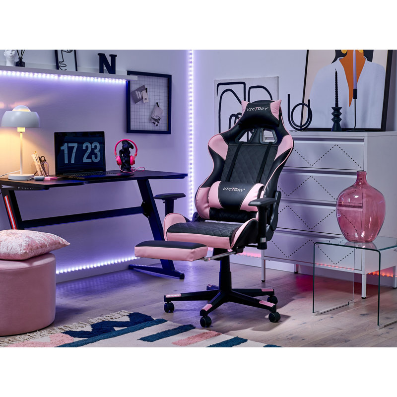 Beliani Adjustable Faux Leather Swiveling PC & Racing Game Chair with Footrest