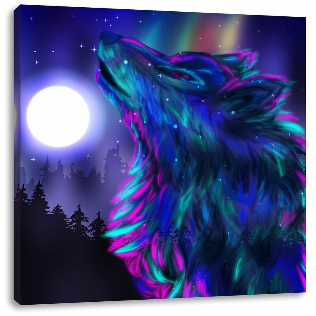 Leinwandbild Abstrakter Wolf mit Mond