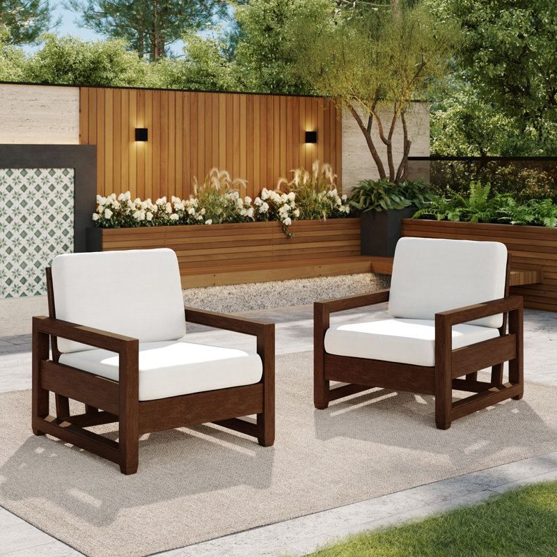 Solid Wood Teak Outdoor Lounge Chairs With Cushion And Arms