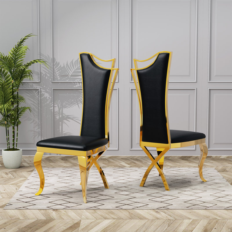 Chaise d'appoint rembourrée Kovanes, Noir, Doré