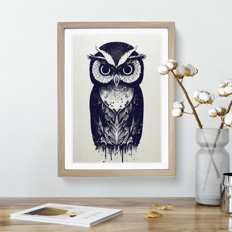 Owl Graffiti - Framed Print, 64cm H x 46cm W x 2cm D, Oak