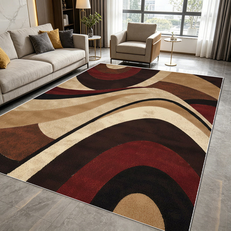 1PC Modern Abstract Geometric Swirl Earth Tone area rugs for Living Room, Soft and Comfortable, Suitable for all seasons, easy-to-maintain, machine washable Indoor floor mat, Under Table Farmhouse suitable for dining room, bedroom, entryway, hallway,