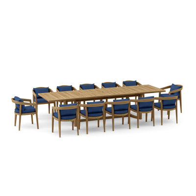 Outdoor 13 - Piece Teak Dining Set with Cushions