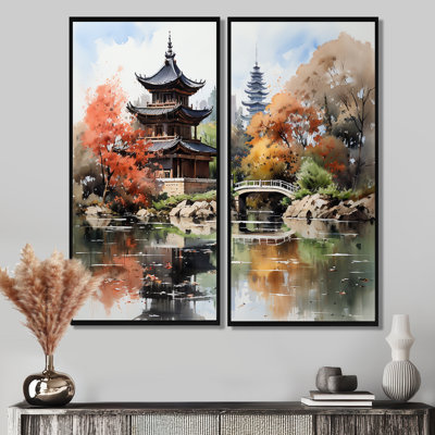 «China Art Pagoda Serenity», reproduction d'art sur toile surdimensionnée
