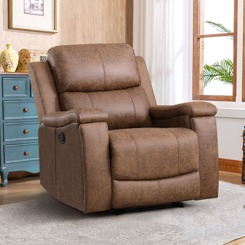 Fauteuil inclinable en similicuir 37 po Emony, Chameau