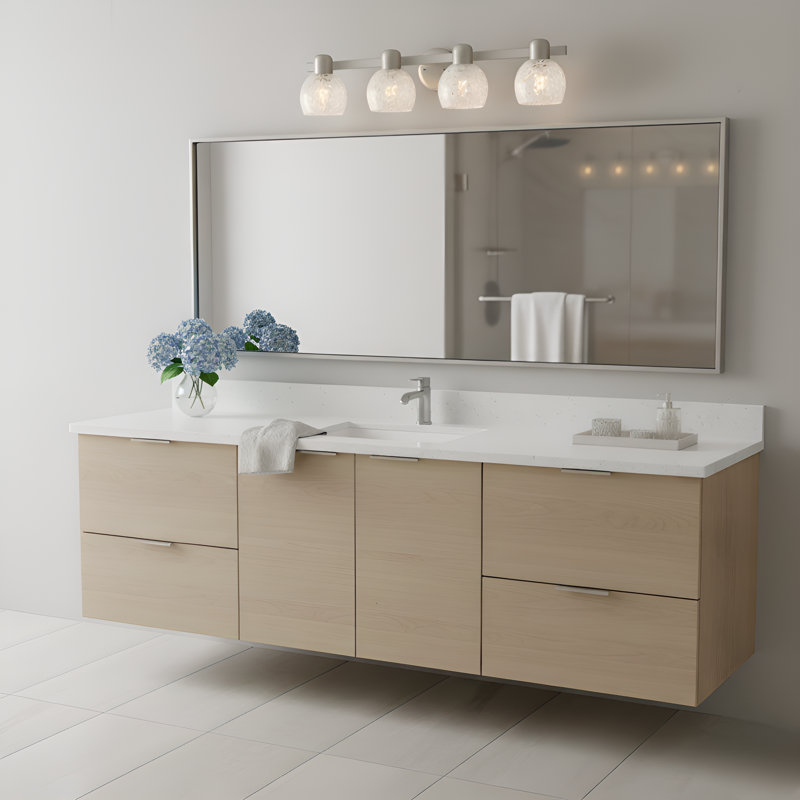Layton 4-Light Brushed Nickel Vanity Light, 7.25" H x 30.5" W x 6.5" D, 4 Lights