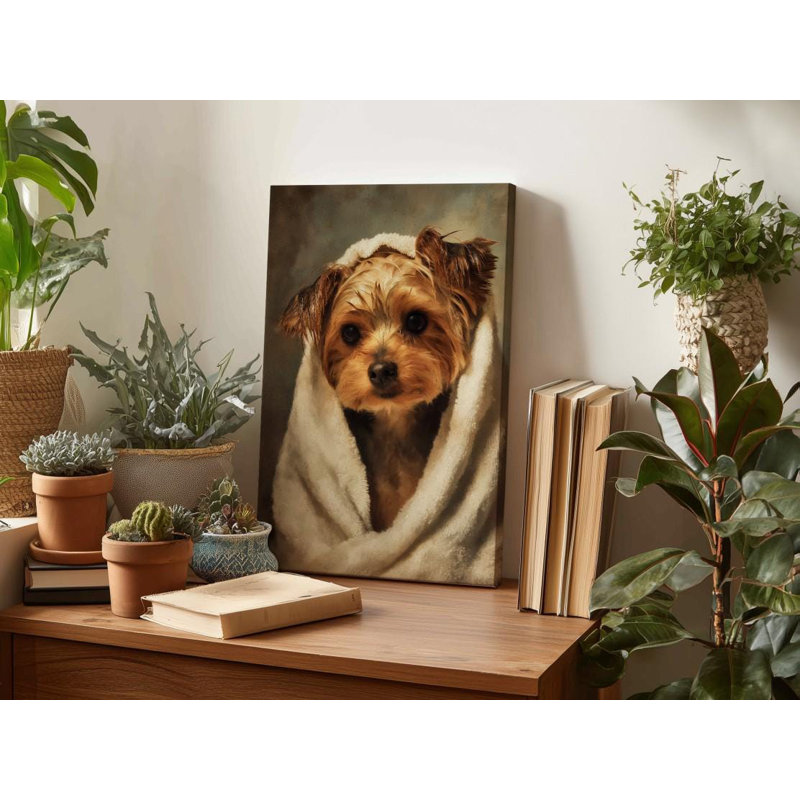 Drôle de toile d'art Yorkie: Portrait de chien de style vieux maître, H 45 po x l 30 po