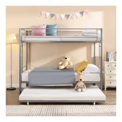 METAL BUNK BED WITH TRUNDLE  SILVER