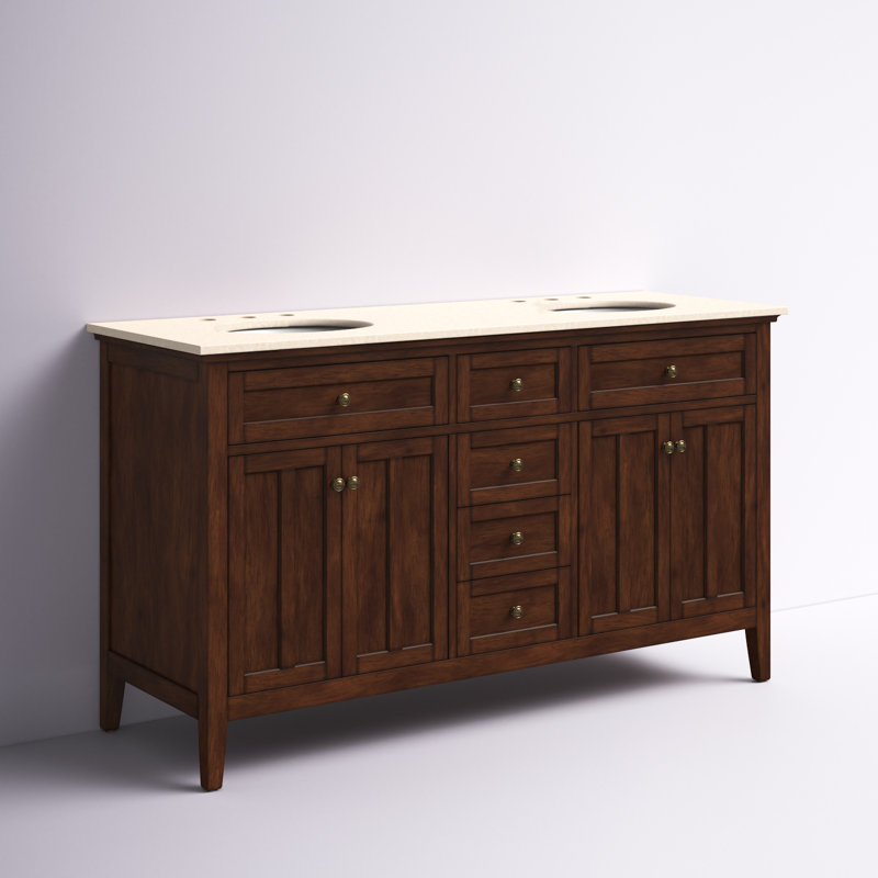 Ain 60'' Double Bathroom Vanity with Marble Top, Cream, Teak